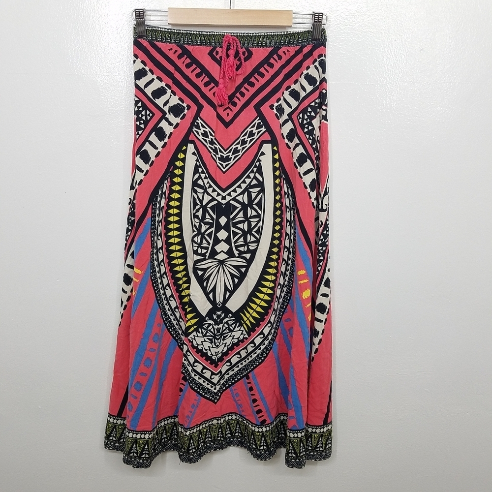 Flying Tomato Geometric Boho Festival Elastic Waist Pull-on Maxi Skirt Small